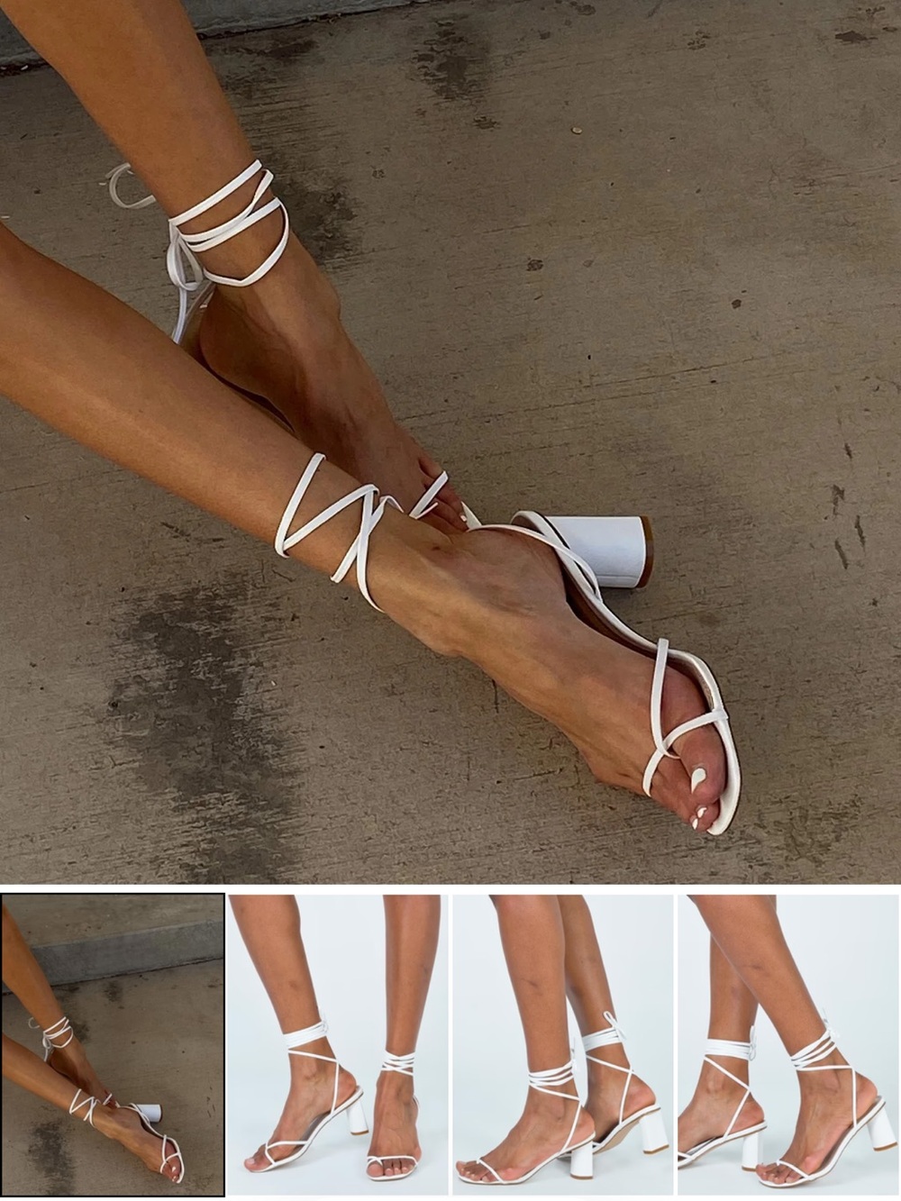 Women’s White Strappy Block Heel Sandals